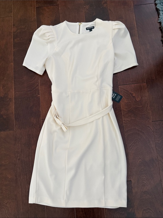 Express Dresses & Skirts - Express Cream Short-Sleeve Belted Mini Dress